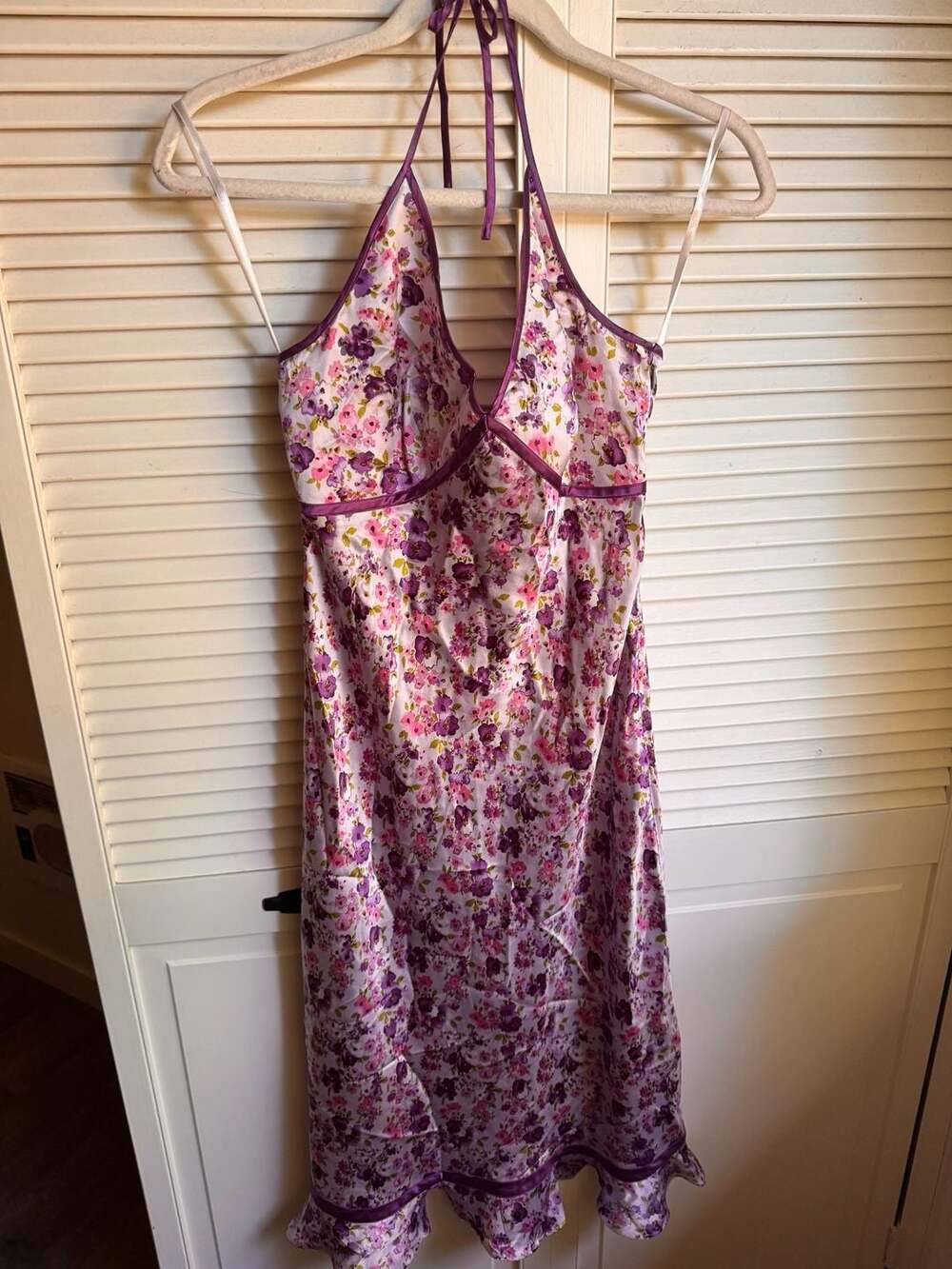 Express Silk Floral Halter Midi Dress with Ruffle Hem